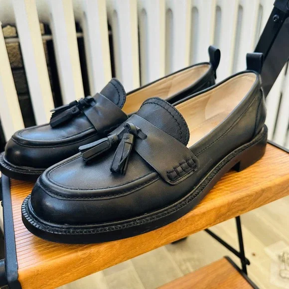 Sam Edelman Caylia Black Leather Tassel Loafers Size 8 Lug Sole Flats - Picture 7 of 11